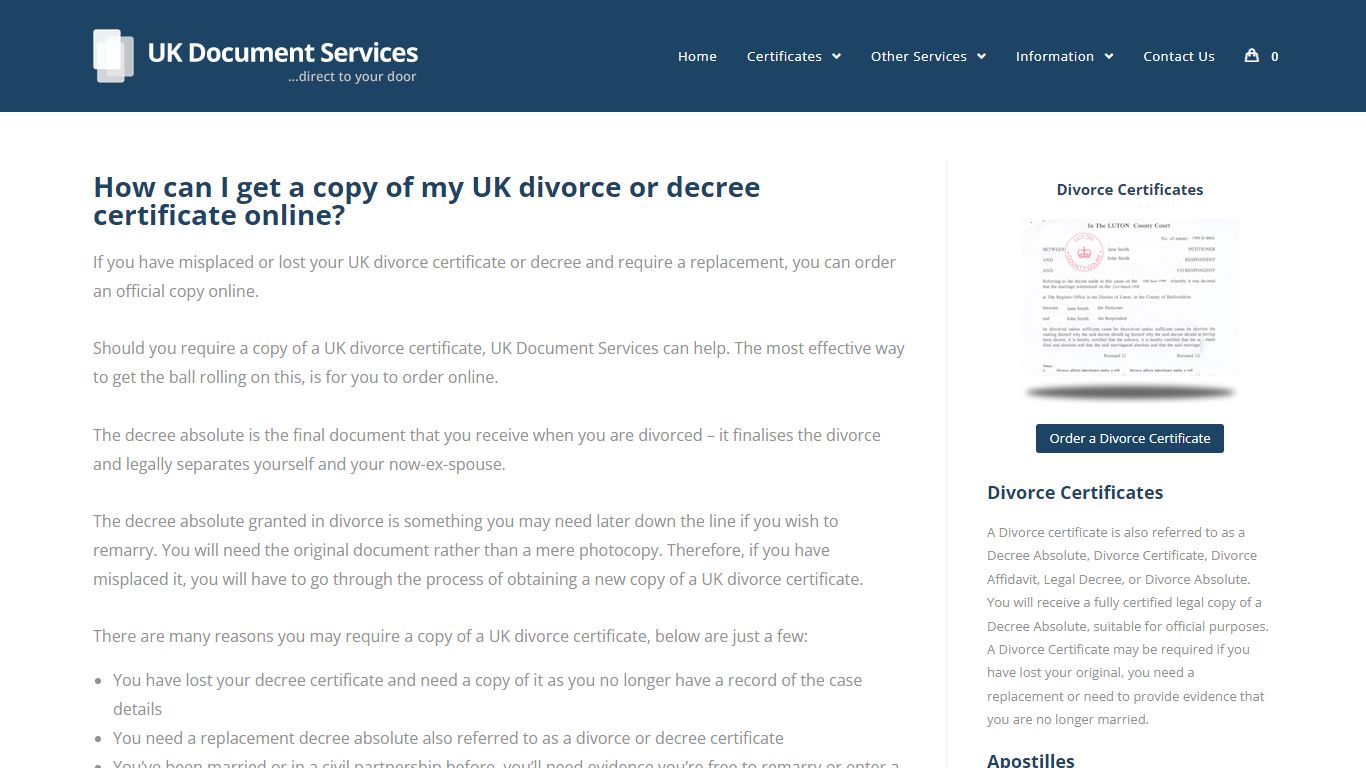How can I get a copy of my UK divorce or decree certificate online?